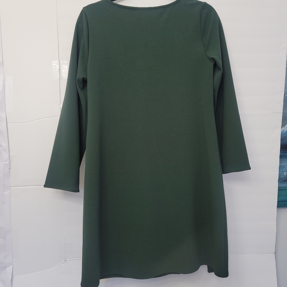 Vince Camuto Long Sleeve Side Slit Crepe Ponte Tunic Top In  Dark Willow - Picture 3 of 5